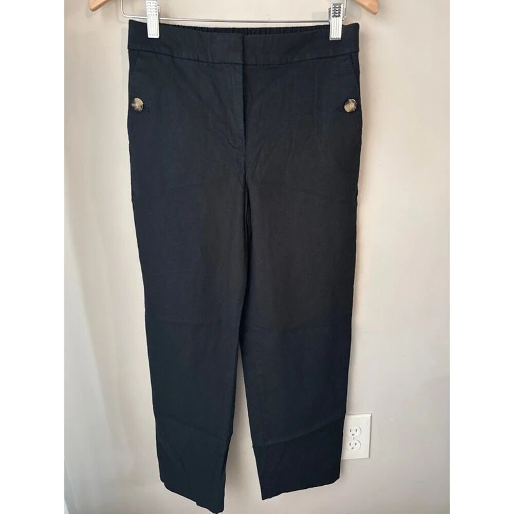 J.Crew Linen Cotton Blend Elastic Back Sailor Pants Black Cropped Straight Leg